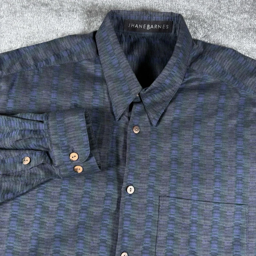 Jhane Barnes Mens‎ Large Blue Purple Jacquard Cotton Button Down Shirt